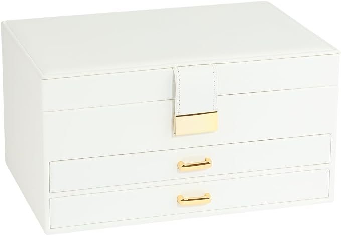 Jewelry Organizer Box, Women Jewelry Box 3 Layers with 2 Drawers, Large Jewelry Organizers Jewelry Boxes Display Earring Necklace Watch Bracelet and Rings, White - Image 2