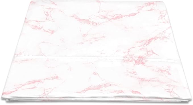 Pizuna Pure 100% Cotton Flat Sheets Only Full Carrara Marble Pink (1 PC), Luxurious 400 Thread Count Long Staple Cotton Sateen with 4" Hem (Combed Full Flat Sheet Only Cotton) by Pizuna