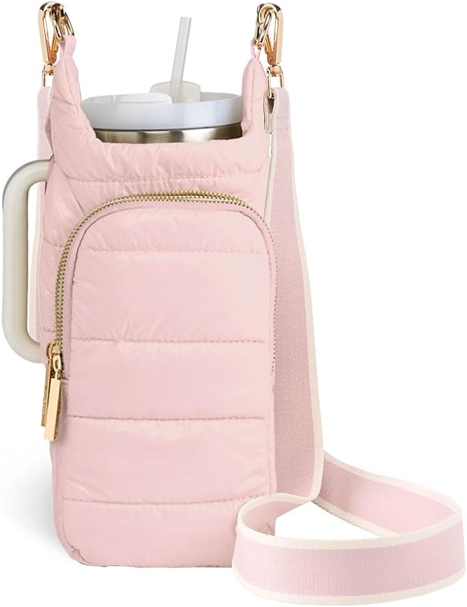 WanderFull Original HydroBag Handle®, Zipper for Handle, 40 oz Water Bottle Holder w/Strap, Crossbody Carrier Bag w/Phone Pocket - Blush by WanderFull