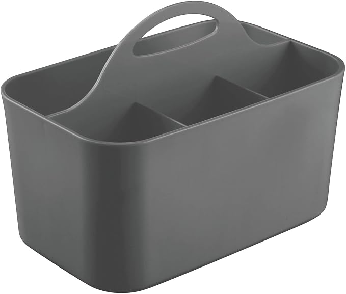 mDesign Small Plastic Shower/Bath Storage Organizer Caddy Tote with Handle for Dorm, Shelf, Cabinet - Hold Soap, Shampoo, Conditioner, Combs, Brushes, Lumiere Collection, Dark Gray (Pack of 2) - Image 7