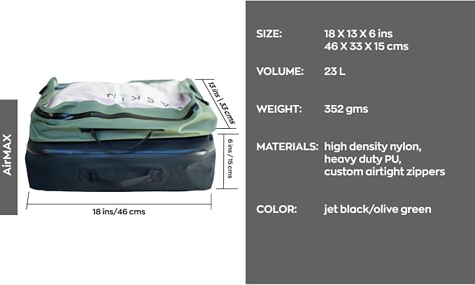 Taskin AirMAX | Heavy-duty Vacuum Compression Packing Cubes | 2X Set (1X Black + 1X Olive Green) + Mini Pump - Image 6
