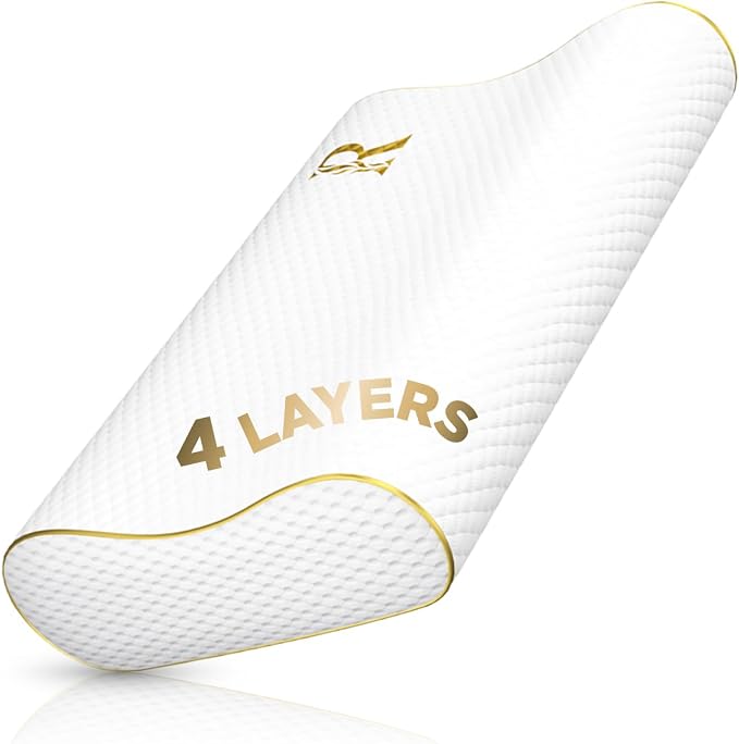 Memory Foam Pillow, Cervical Pillow, 4-Layer Queen, Contour Pillow, Side Sleeper, Neck Support, Pillow for Neck Pain, CertiPUR-US by ROYALTHERAPY
