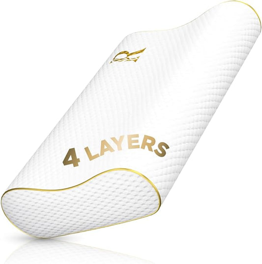 Memory Foam Pillow, Cervical Pillow, 4-Layer Queen, Contour Pillow, Side Sleeper, Neck Support, Pillow for Neck Pain, CertiPUR-US by ROYALTHERAPY