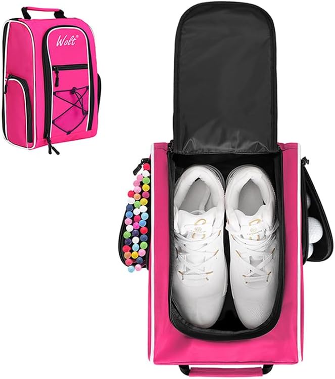 Wolt Golf Shoe Bag - Sports & Travel Shoes Carrier Bags with Ventilation & Double Outside Accessory Pocket for Socks, Tees, Golf Balls, Etc. for Women and Men (Pink) by WOLT