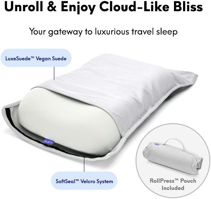 Cushion Lab Travel Deep Sleep Pillow – Compact Memory Foam Neck Pillow for Sleeping, Portable Pillow for Hotels, Camping, Side & Back Sleepers, On-the-Go – Calm Grey - Image 4
