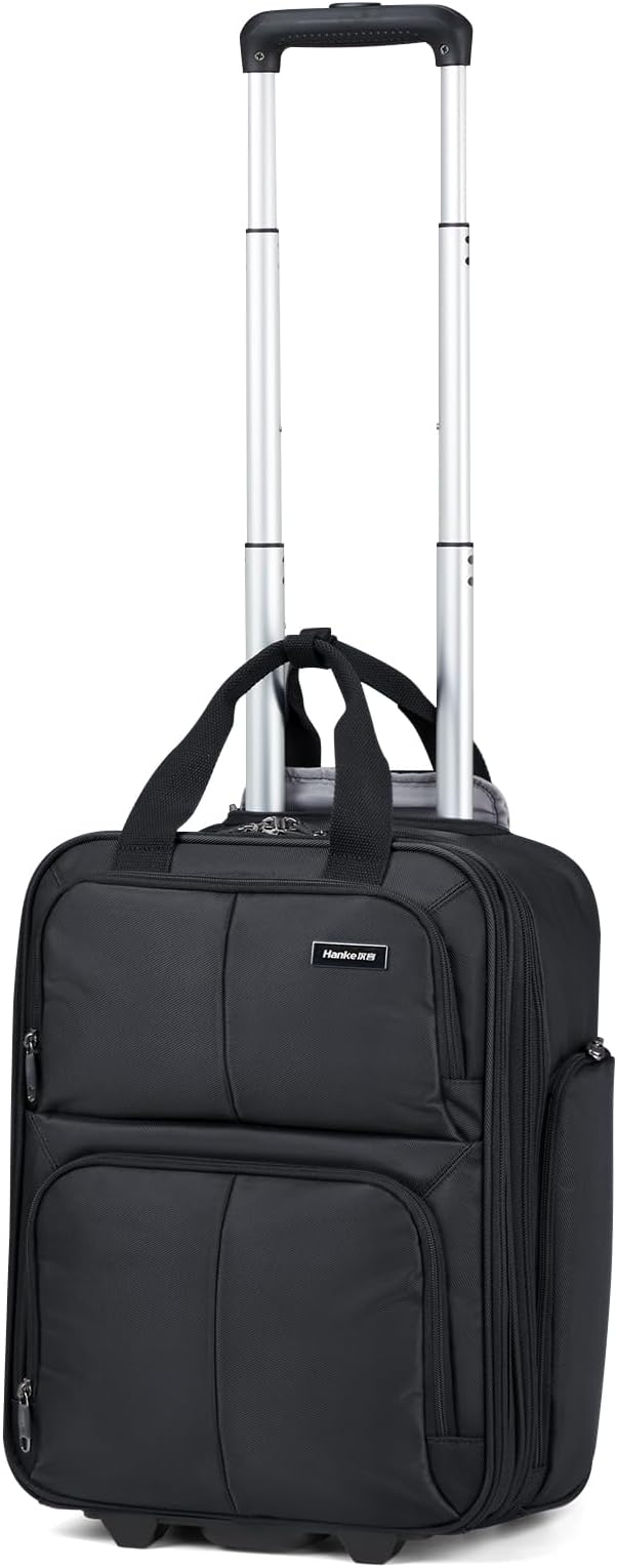 Hanke Expandable Underseat Carry on Luggage for Airplanes,Small Rolling Softside Suitcase Travel Luggage Personal Item Bag,Lightweight luggage bags for travel,Black,16-Inch by Hanke