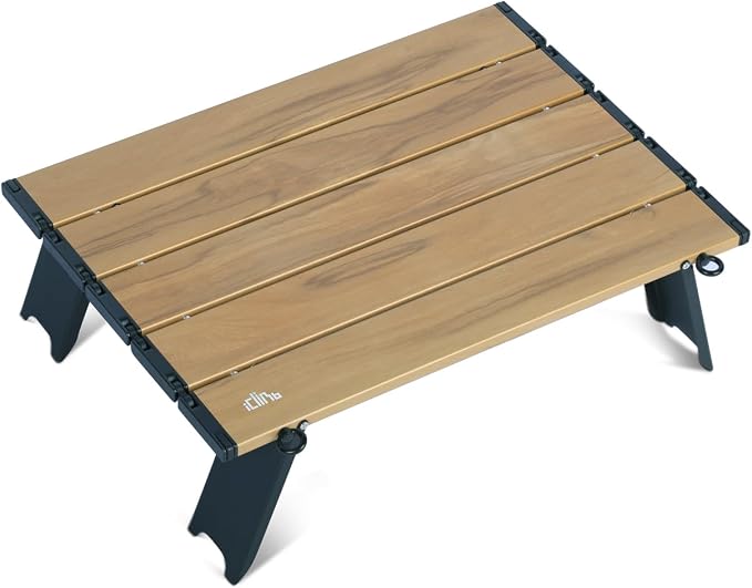 iClimb Ultralight Compact Mini Beach Picnic Folding Alu. Table with Carry Bag, Two Size (Nature - S) by iClimb
