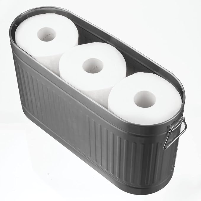 mDesign Large Steel Free Standing Toilet Paper Organizer, 6-Roll Tissue Storage Holder Container Bin for Bathroom Floor, Fits Under Sink, Vanity, Shelf, In Cabinet, Corner, Oscar Collection - Graphite - Image 4