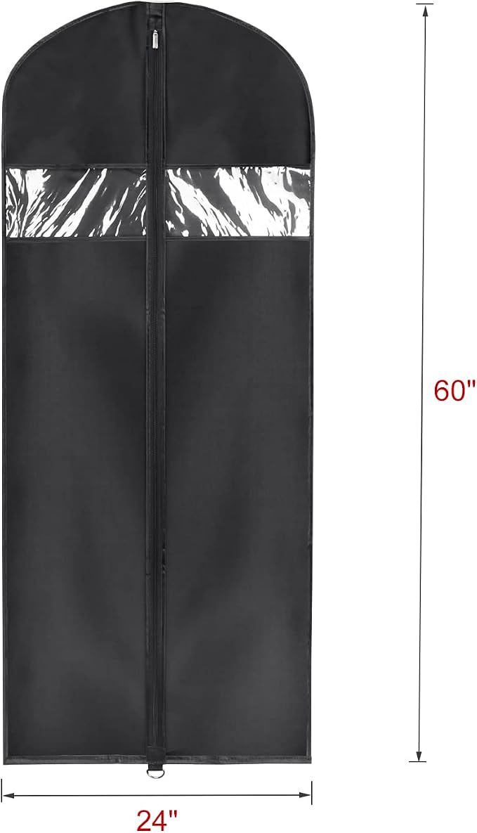 Univivi Garment Bag 60inch Lightweight Suit Bags for Closet Storage, Hanging Clothes Cover 3 Pack with Zipper and Eye-Hole Carry Handles for Folding for Tuxedos Coats Dresses, Black - Image 2