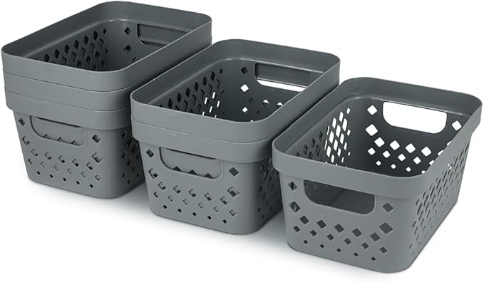 Glad Plastic Baskets for Organizing, Set of 6 | Pantry Storage for Under Counter, Linen Closet, and Bathroom | Nesting Shelf Bins with Handles, 1 Gallon, Grey - Image 6