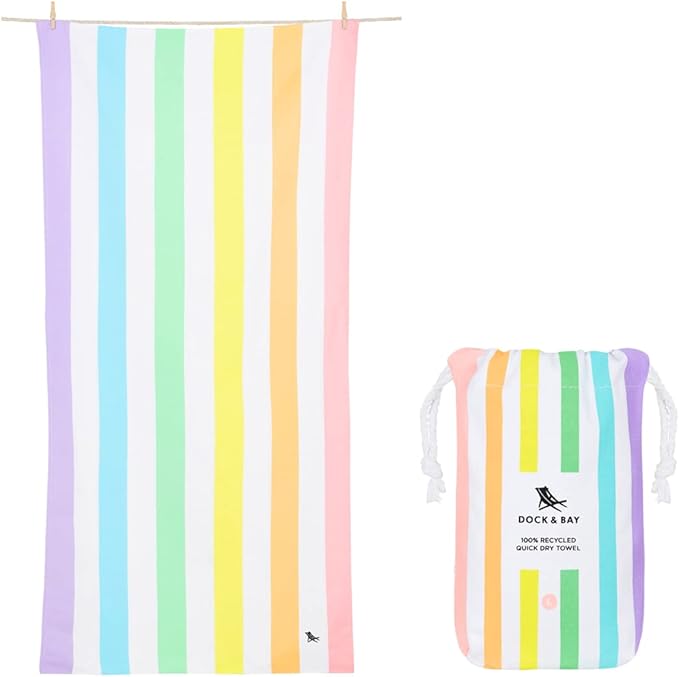 Dock & Bay Beach Towel - Quick Dry, Sand Free - Compact, Lightweight - 100% Recycled - Includes Bag - Summer - Unicorn Waves - Large (160x90cm, 63x35) by DockBay