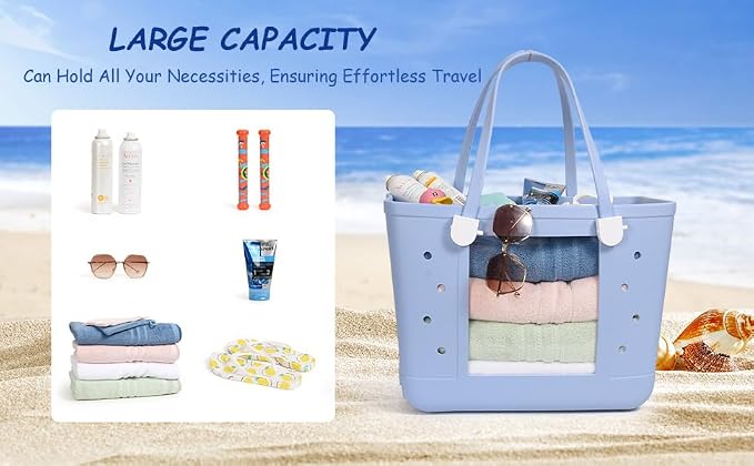 Rubber Beach Bag for Women, Waterproof Travel Tote Bags for Beach | Waterproof Sand-proof Tote Bags with Zipper Pocket, Durable Lightweigh Tote Bag for Outdoor - Image 9