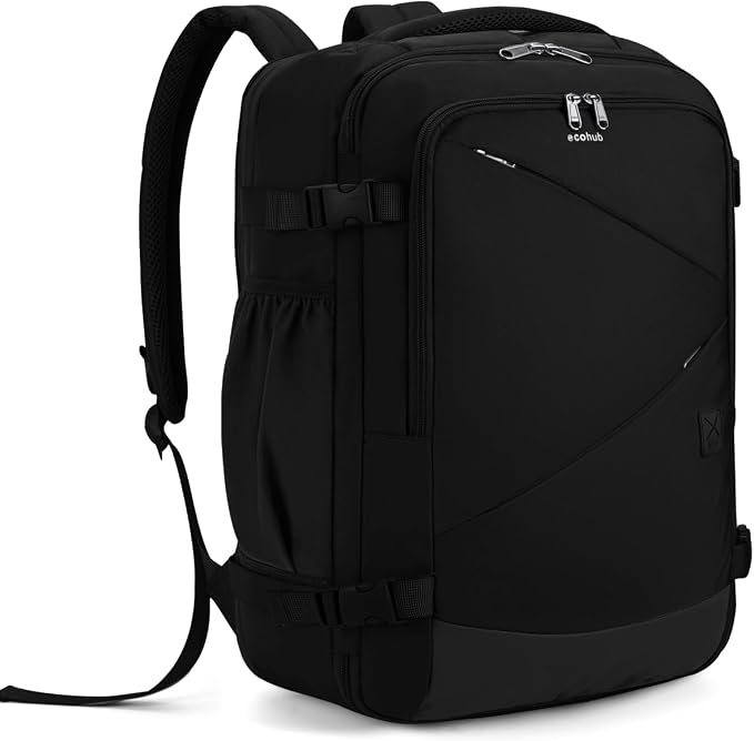 ECOHUB Carry On Travel Backpack, Expandable Airlines Personal Item Bag 18x14x8, Water Resistant 17 inch Laptop Backpack Flight Approved, 12 Pockets 30L Work Backpacks with Wet Pocket & Cable Slot by ECOHUB