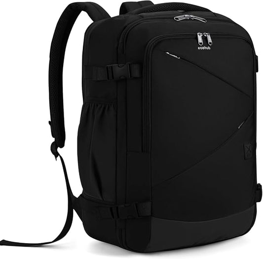 ECOHUB Carry On Travel Backpack, Expandable Airlines Personal Item Bag 18x14x8, Water Resistant 17 inch Laptop Backpack Flight Approved, 12 Pockets 30L Work Backpacks with Wet Pocket & Cable Slot by ECOHUB