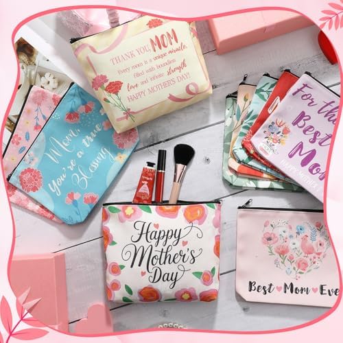 Landical 50 Pcs Mother's Day Makeup Bags Bulk, Mom Canvas Cosmetic Bags Gifts for Women, Toiletry Zipper Pouch Travel Vacation Essentials, Mother Gift Bag for Mom Party Favors Supplies - Image 7