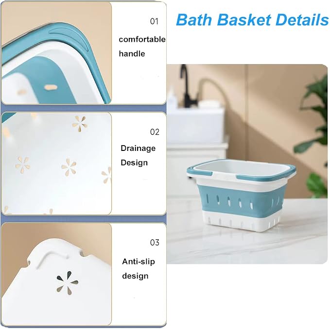 4 Pack Collapsible Plastic Shower Caddy Basket with Handles, Box Storage Organizer Laundry Bin for Bathroom, Kitchen, Dorm,Gym - Image 3