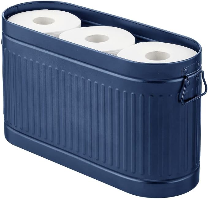 mDesign Large Steel Free Standing Toilet Paper Organizer, 6-Roll Tissue Storage Holder Container Bin for Bathroom Floor, Fits Under Sink, Vanity, Shelf, In Cabinet, Corner, Oscar Collection, Navy Blue by mDesign