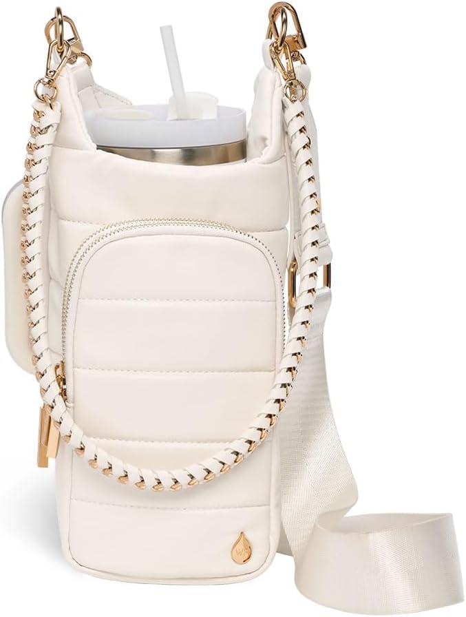 WanderFull HydroBag Handle®, Vegan Leather Hands-Free Crossbody 40 Oz Water Bottle Carrier w/Strap Bundle by WanderFull