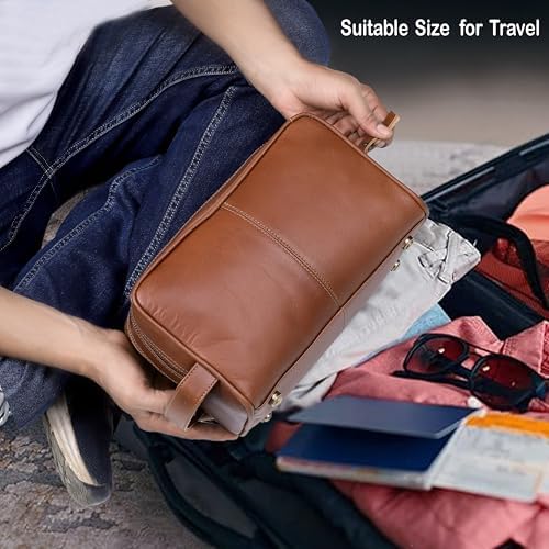 VC VINTAGE COUTURE Leather Toiletry Bag for Men Extra Large Leather Men's Toiletry Bag for Traveling Real Leather Dopp Kit for Men Leather Shaving Bag for Travel - Image 3