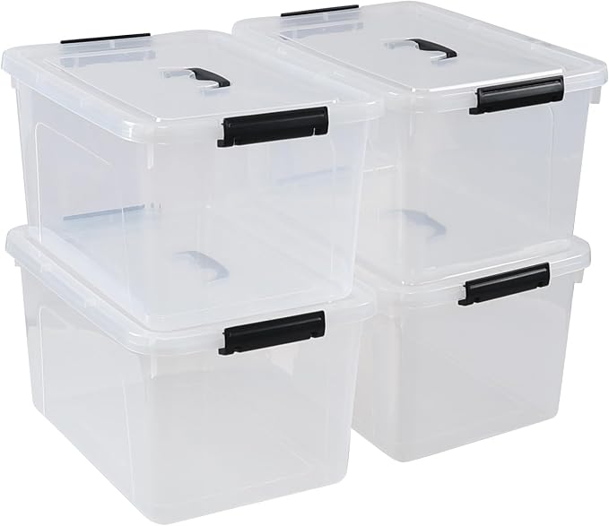 20 Quart Plastic Clear Latching Storage Bins with Lids, Set of 4 | Clear Plastic Storage Box - Image 5