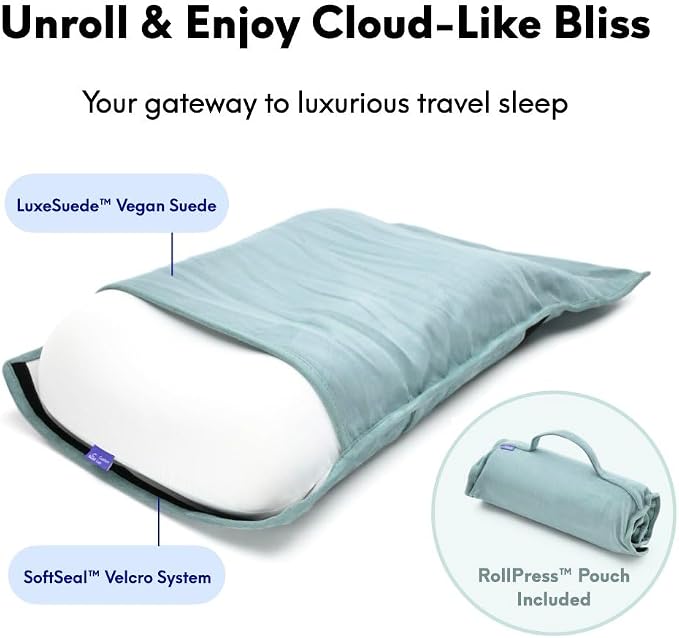 Cushion Lab Travel Deep Sleep Pillow – Compact Memory Foam Neck Pillow for Sleeping, Portable Pillow for Hotels, Camping, Side & Back Sleepers, On-the-Go – Wellness Green - Image 4