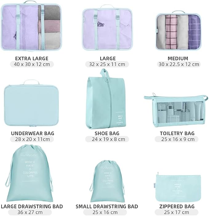 Packing Cubes for Suitcase, 9pcs Travel Luggage Packing Organizers Waterproof Travel Essentials Bag Clothes Shoes Storage Bags, Blue - Image 3