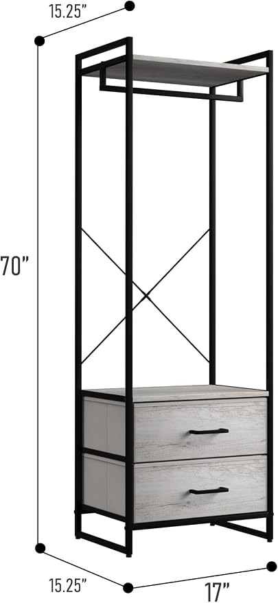 Sorbus Clothing Rack with Drawers - Clothes Stand Dresser - Wood Top, Steel Frame, & Fabric Drawers - Tall Closet Storage Organizer - Garment Rack for Hanging Shirts, Dresses, & Jackets - Image 2