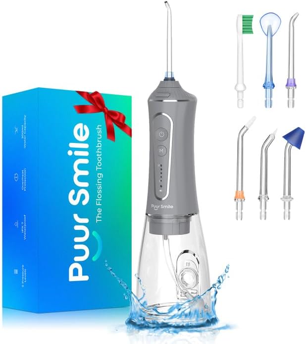 Professional Water Flosser - Advanced Dental Care for a Healthier Mouth, Gum, and Teeth - IPX7 Waterproof Oral Irrigator | 7 Replacement Tips, Travel-Friendly, Rechargeable - Oral Hygiene (Grey)