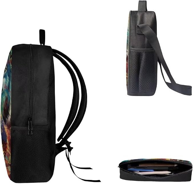 Mumeson Wolf American Flag Backpacks Set 3 Pack Big Capacity Bookbag Schoolbags Rucksack with Lightweight Insulated Lunch Bag Mini Pencil Case,Lightweight Backpack Set for Kids Student - Image 3