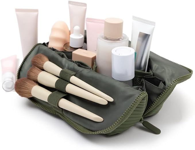 THE VERTI-Vertical Waterproof Makeup & Toiletry Bag | 23-Pocket Organizer with Upright, Fold-Down Design for Skincare, Toiletries & Essentials (Olive, Medium) - Image 2