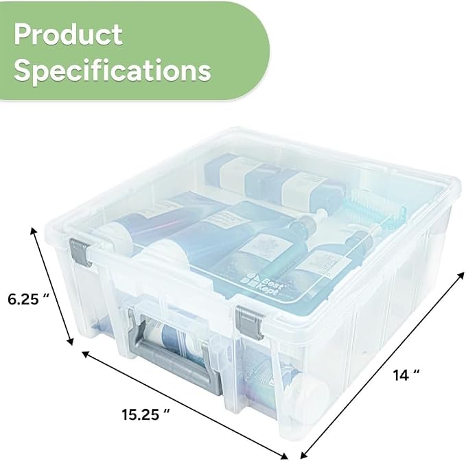 Best Kept Double Deep Storage Box with Lift-Out Tray, Clear Silver - Image 2