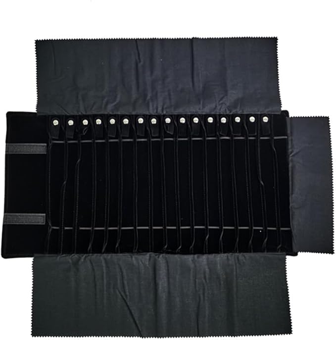 Travel Necklace Organizer, Tangle Free Jewelry Case, 16 Slots | Foldable,LightWeight Compact, Velvet Lining Jewelry Storage Bag for Chain Bracelet, Gift for Women Girls,Black - Image 4