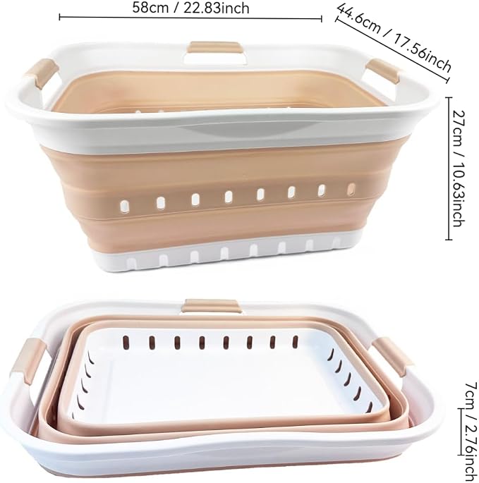 SAMMART 42L (11 gallon) Collapsible Plastic Laundry Basket - Foldable Pop Up Storage Container/Organizer - Space Saving Hamper/Basket (White/Beige) - Image 2