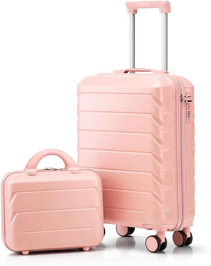 Gradient Color Suitcase 2-Piece Set, 20" Rotating Wheel Suitcase with 14" Cosmetic Case, Lightweight Durable Hardshell Luggage with 360° Spinner Wheels for Travel, Women & Girls (Pink) by Unknown