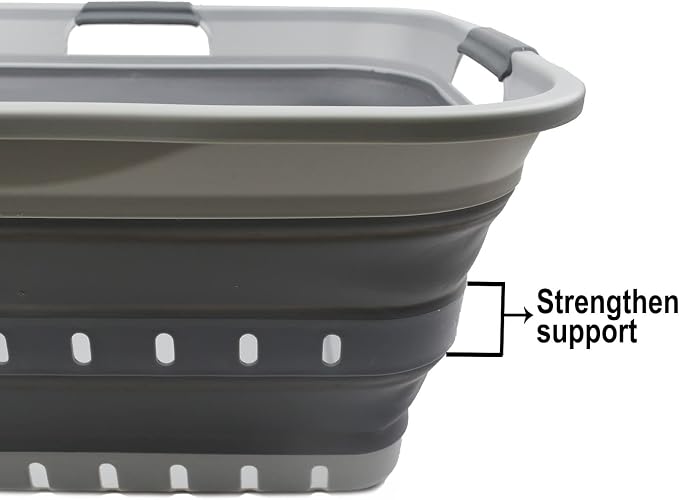 SAMMART 42L (11 gallon) Collapsible Plastic Laundry Basket - Foldable Pop Up Storage Container/Organizer - Portable Washing Tub - Space Saving Hamper/Basket (Grey/Dark Grey) - Image 5