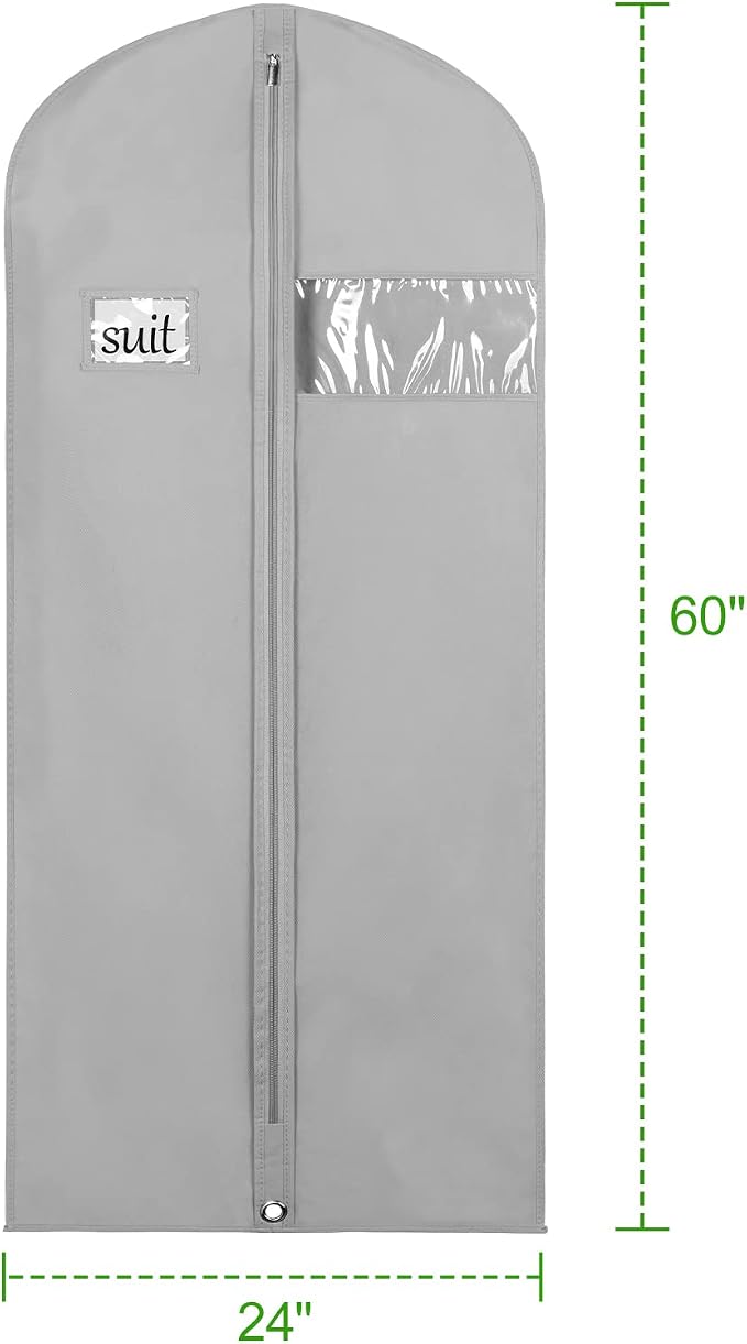 KEEGH Garment Bags for Hanging Clothes 60" (Set of 6) Dress Bags for Gowns Long Dress Bags for Closet Storage with Zipper and Eye-Hole for Folding for Suit Coats Dresses, Grey - Image 2