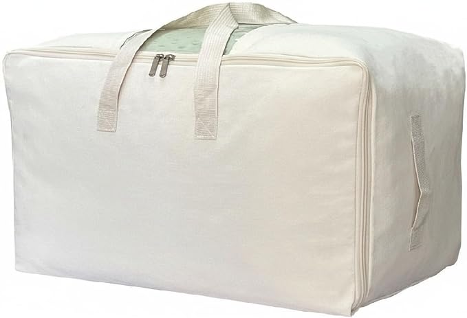 DoYiKe Soft Canvas Clothes Storage Bags with Four Carrying Handles and Clear Window, Closet Organizer for Clothing, Blankets Sheets and Bedding, 55L, Beige by DoYiKe
