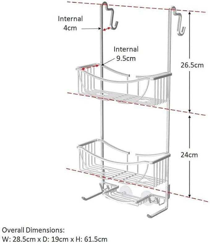 Better Living Products 13634 VENUS 3-Tier Over the Shower Door Caddy, Grey | Rustproof Aluminum Shower Door Organizer, 2 Large Baskets, Built-in Storage Hooks & Soap Dish, Suction Cups, No Drill - Image 3