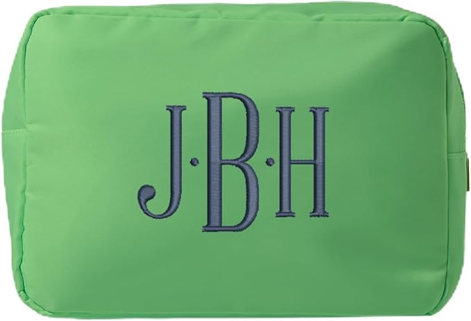 Personalized Nylon Pouch - Large Embroidered Essentials Bag for Women, Makeup, Toiletries, or Travel Organizer, Custom Monogram Gift, Carryall, Mom Bag, Tech Pouch (Green, XL) by Sprinkled+With+Pink