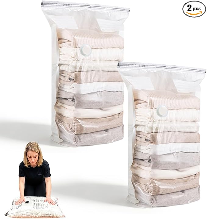 No Pump Vacuum Storage Bags, 3D Vacuum Compression Bags 28"×20"×12"(2) | No pump needed for quick compression. Ideal for storing sweaters, towels and bedding to save space for home and travel. by anykill