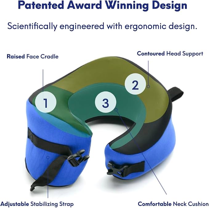 C CUSHION LAB Travel Pillow, Award-Winning Patented Ergonomic Design for Chin & Neck Support Memory Foam Neck Pillow, Compact Airplane Pillow for Traveling, Flight, Car (Cobalt Blue, Large) - Image 4