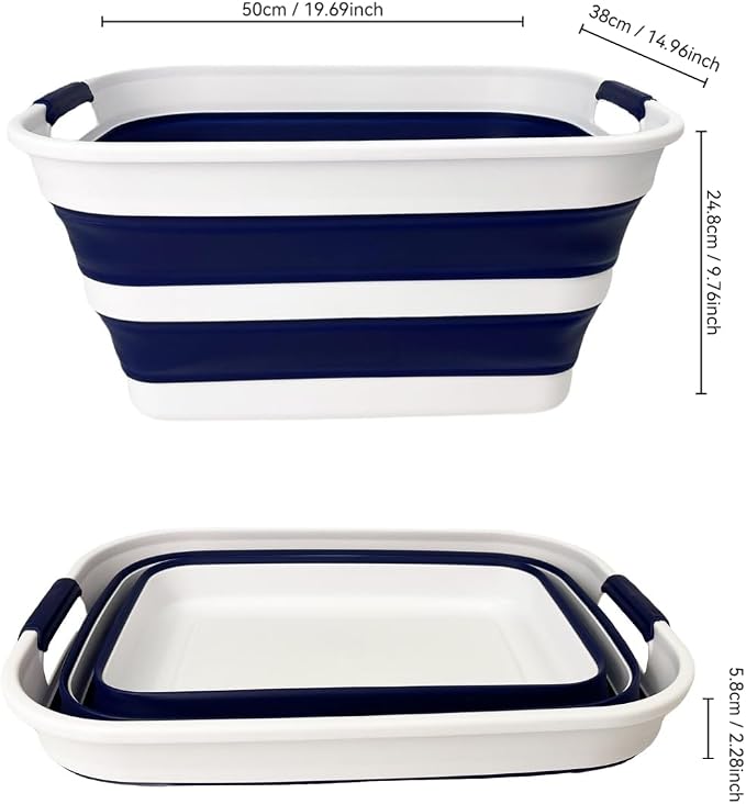 SAMMART Collapsible Plastic Laundry Basket with Handle/Foldable Pop Up Storage Hamper/Portable Laundry Organizer-Space Saving Washing Tub/Household Storage (White/Starry Blue, 27L) - Image 6