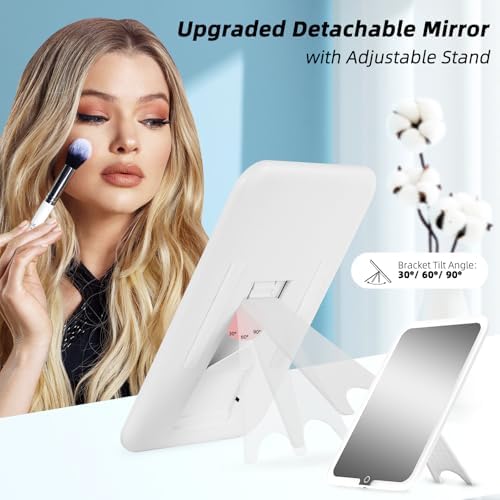 15''X11'' Makeup Bag with Removeable Lighted Mirror, Travel Makeup Case with 3 Color Lights Dimmable Brightness, Large Capacity Cosmetic Organizer Case with Detachable Dividers & Shoulder Strap - Image 2