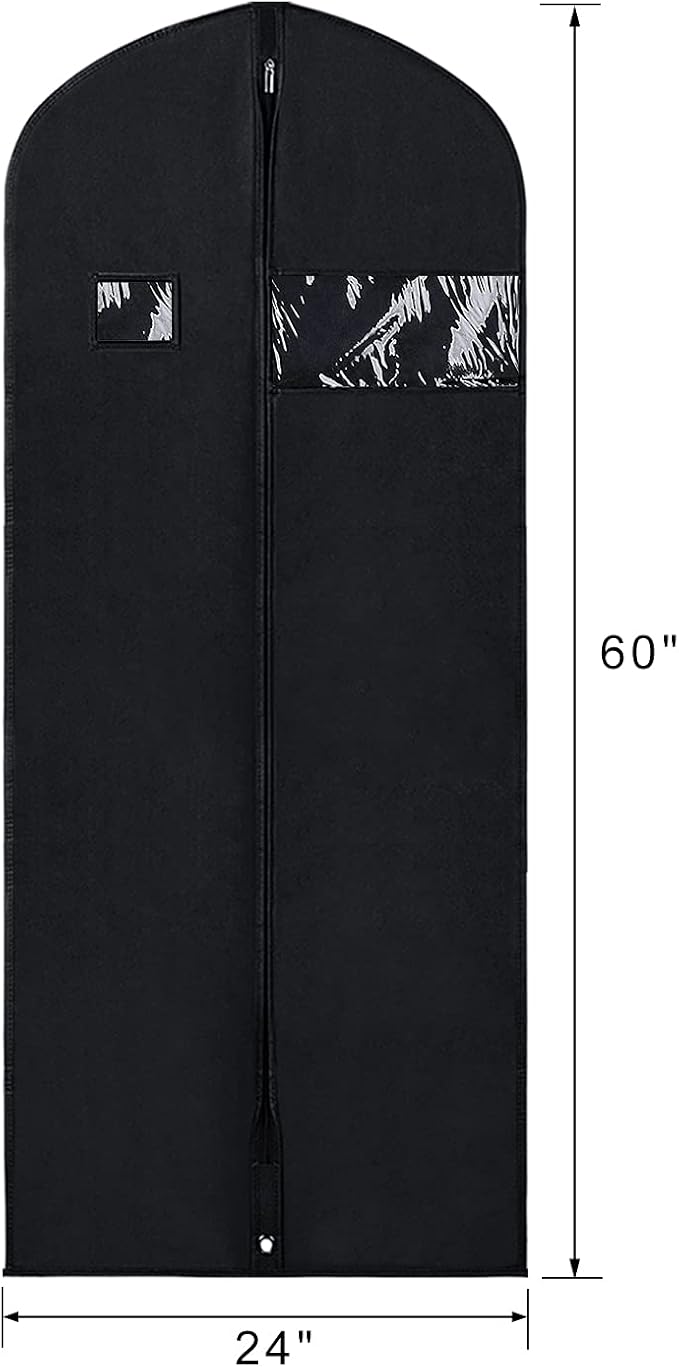 Syeeiex 60'' Garment Bags for Hanging Clothes(Set of 8), Dress Bags for Gown, Garment Bag for Dresses Long, Dress Garment Bag for Suit, Evening Dresses, Fur Coat, Long Dress Gown(Black) - Image 2