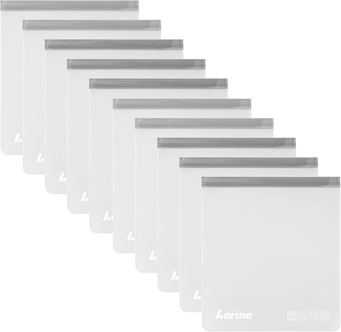 Lerine Reusable 2 Gallon Freezer Bags Dishwasher Safe, 13"x15.6", Reusable Freezer Bags 2Gallon Large Capacity, Leakproof BPA Free Food Storage Bags for Marinate Meats (Gray, 10 Pack 2 Gallon Bags) by Lerine