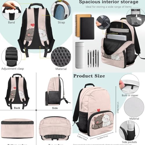 4Pcs Kid's Backpack Set Cute Cartoon Cat Schoolbag with Lunch Bag Pencil Case and Water Bottle Holder for Elementary School Bag Bookbag 17 Inch Daypack Pink - Image 4