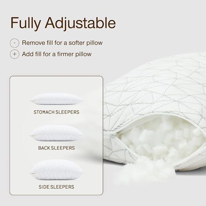 Coop Home Goods Original Adjustable Travel Pillow and Waterproof Pillow Protector Grey Bundle with Compressible Stuff Sack, Medium-Firm Memory Foam and Washable Cover, CertiPUR-US Certified (19x13) - Image 3