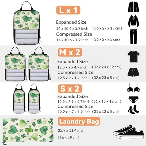 Clover Shamrock Irish St Patrick's Day Compressible Packing Cubes for Suitcase 6 Set Lightweight Expandable Compression Packing Travel Luggage Organizer - Image 2
