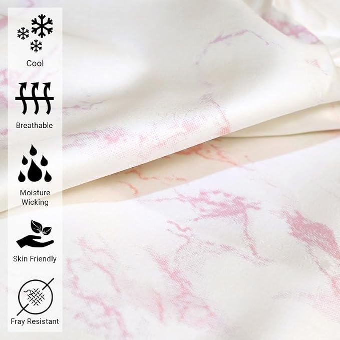 Pizuna Pure 100% Cotton Flat Sheets Only King Carrara Marble Pink (1 PC), Luxurious 400 Thread Count Long Staple Cotton Sateen with 4" Hem (Combed King Flat Sheet Only Cotton) - Image 2
