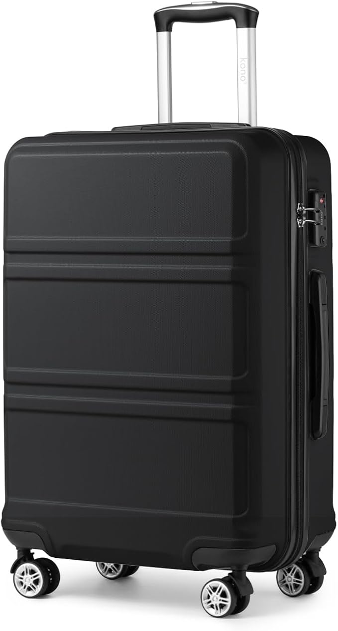 Kono 24 Inch Luggage Suitcase with Spinner Wheels TSA Lock | Lightweight PC+ABS Hardside Medium Checked Luggage Durable Rolling Suitcase Black by Kono